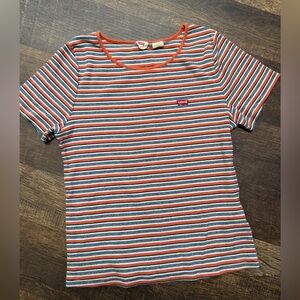 Levi's Orange, White & Black Striped Short Sleeve Tee